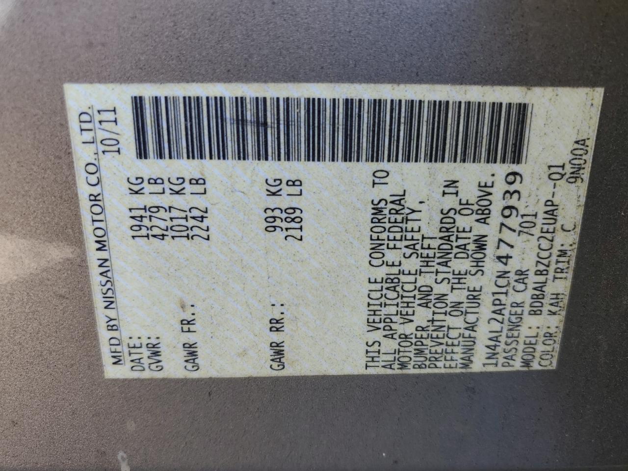 2012 NISSAN ALTIMA