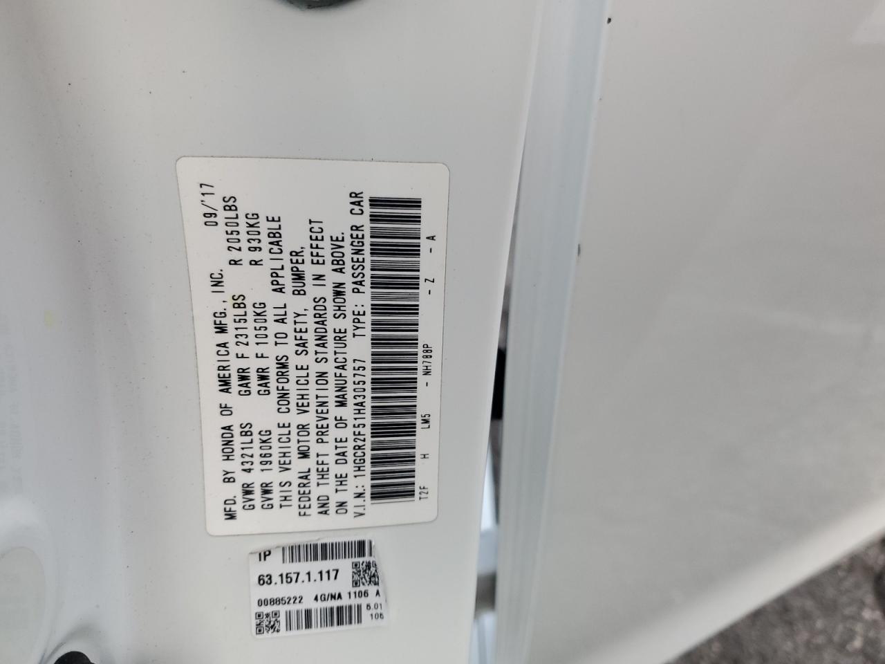 2017 HONDA ACCORD