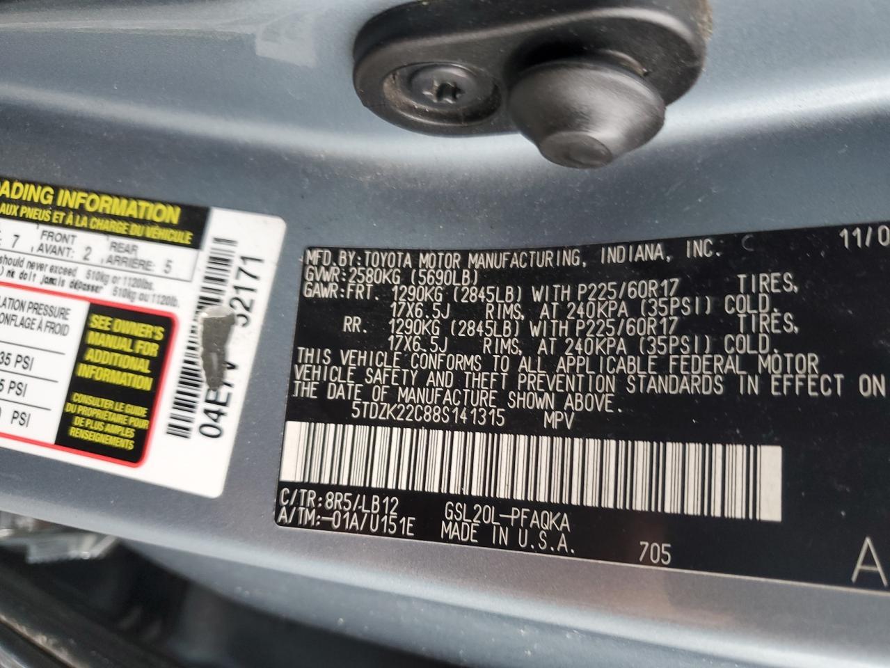 2008 TOYOTA SIENNA
