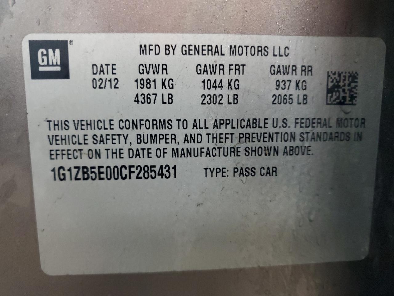 2012 CHEVROLET MALIBU