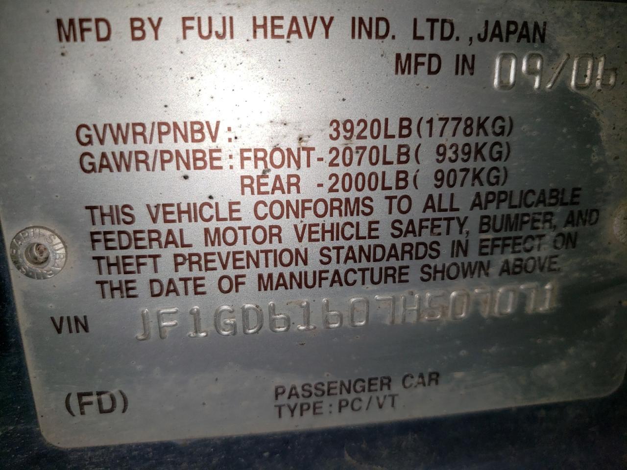 2007 SUBARU IMPREZA