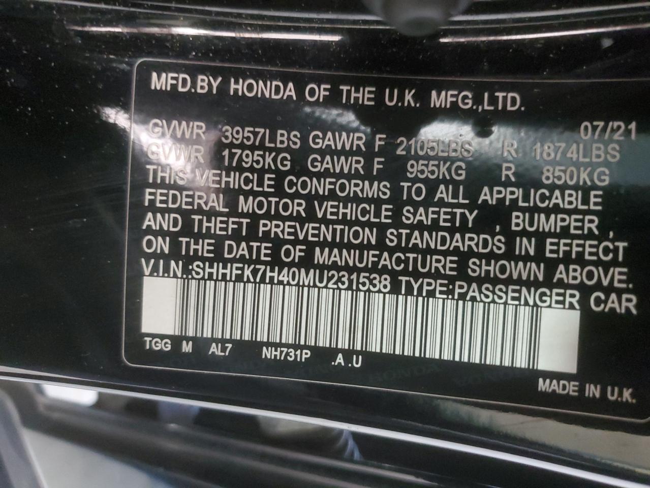 2021 HONDA CIVIC