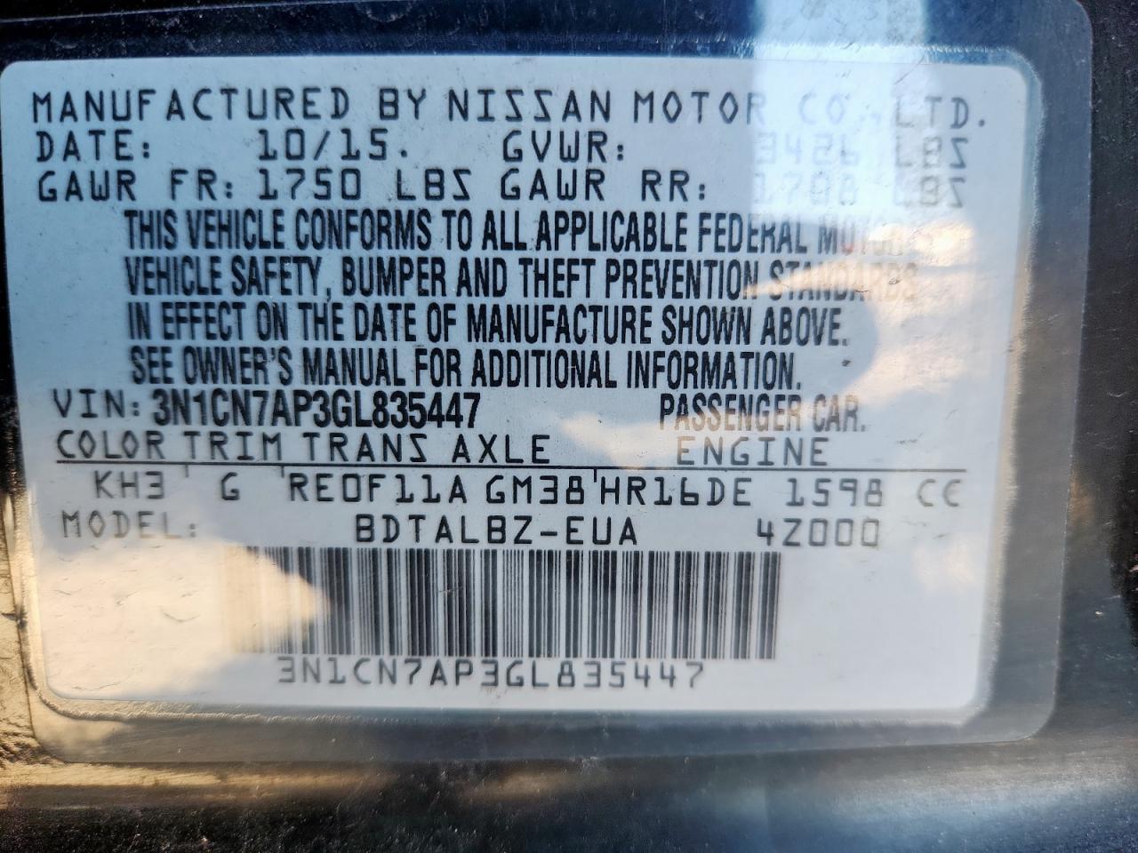 2016 NISSAN VERSA
