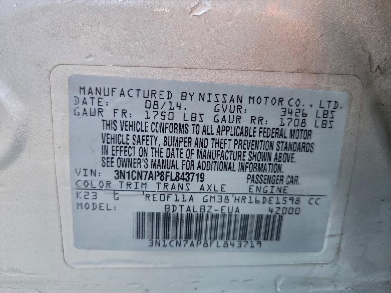 2015 NISSAN VERSA