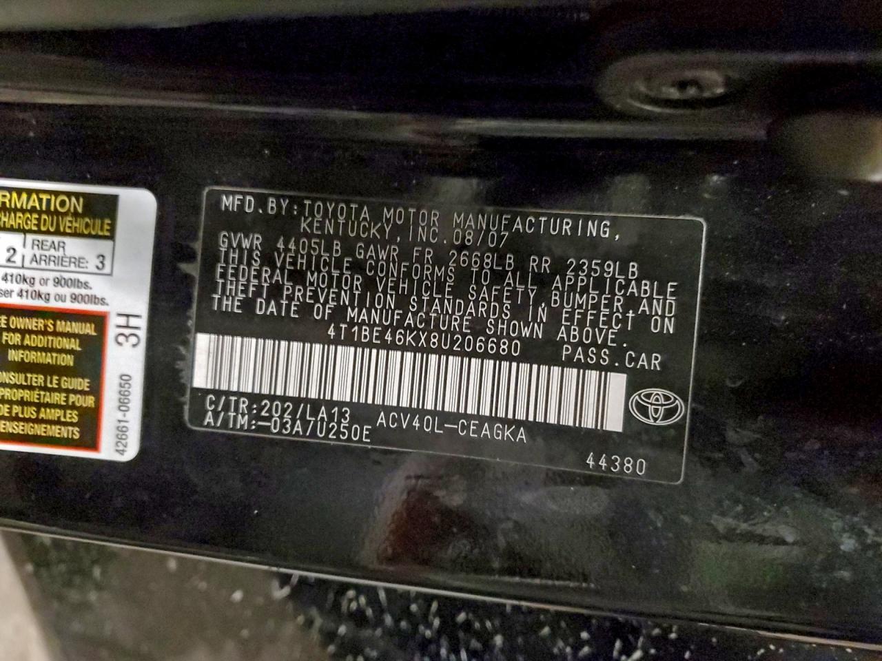 2008 TOYOTA CAMRY