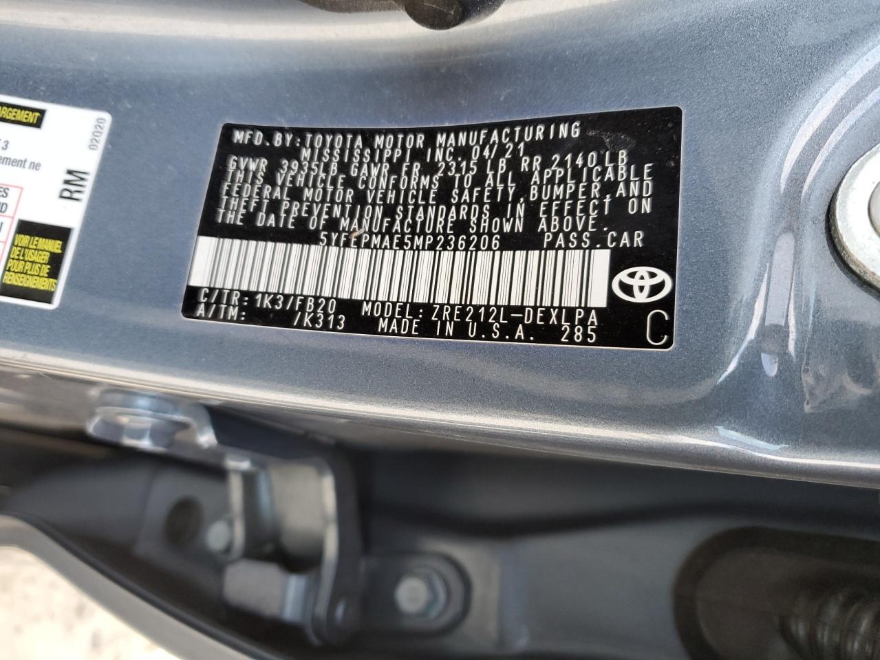2021 TOYOTA COROLLA