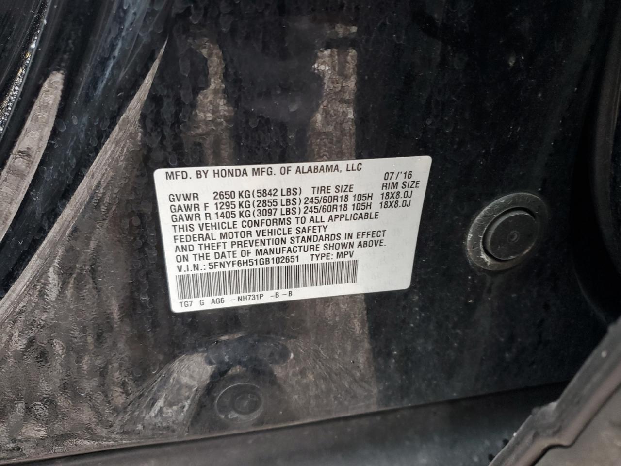 2016 HONDA PILOT