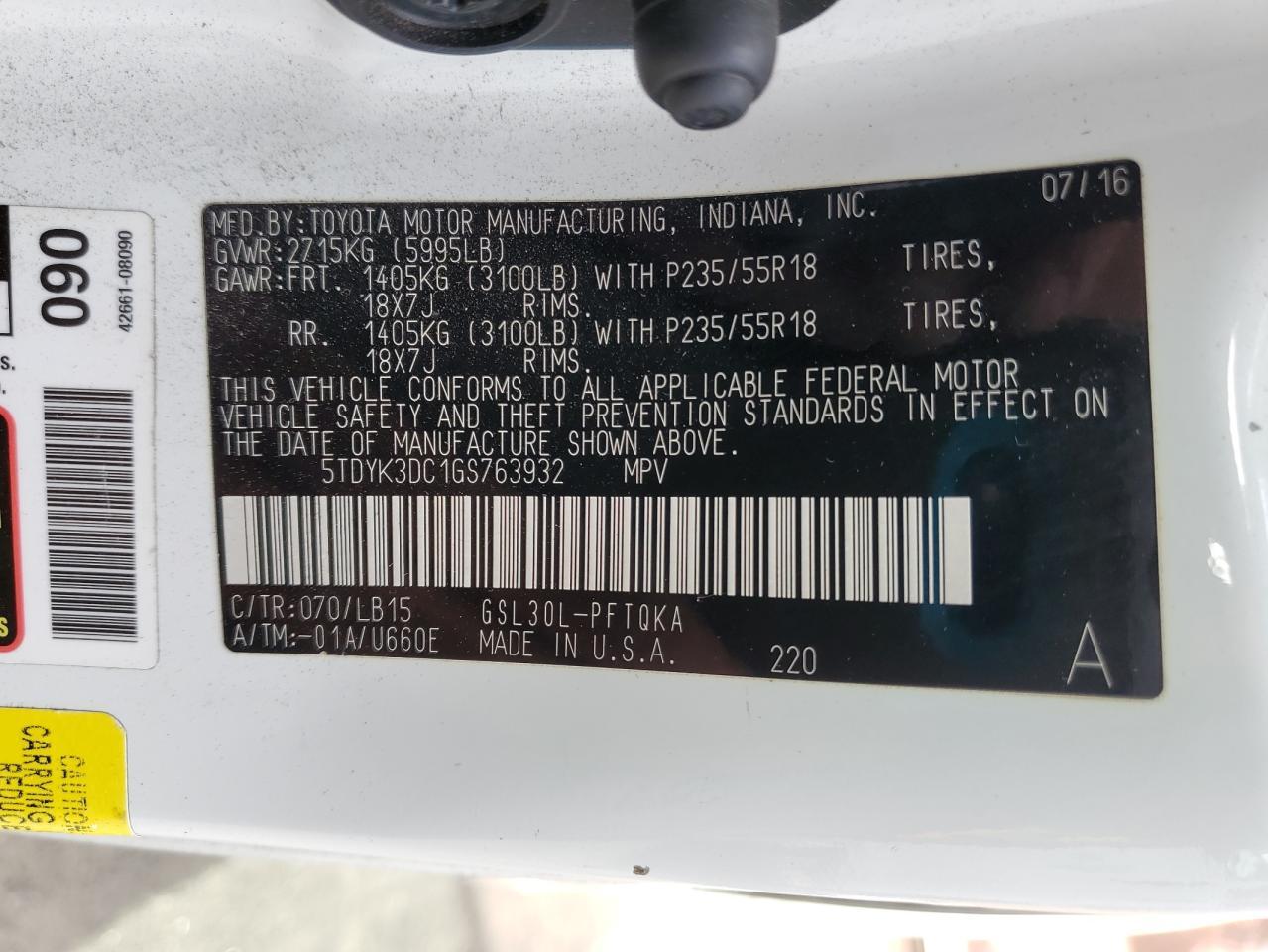 2016 TOYOTA SIENNA