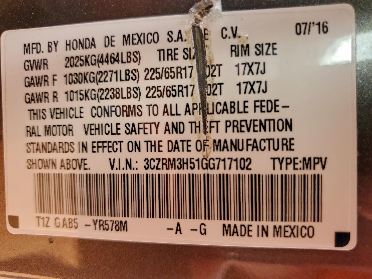 2016 HONDA CR-V