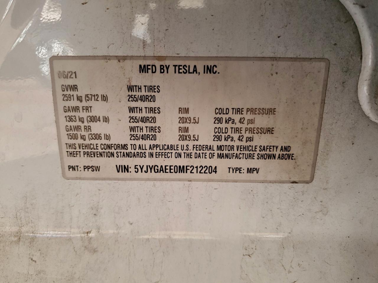 2021 TESLA MODEL Y