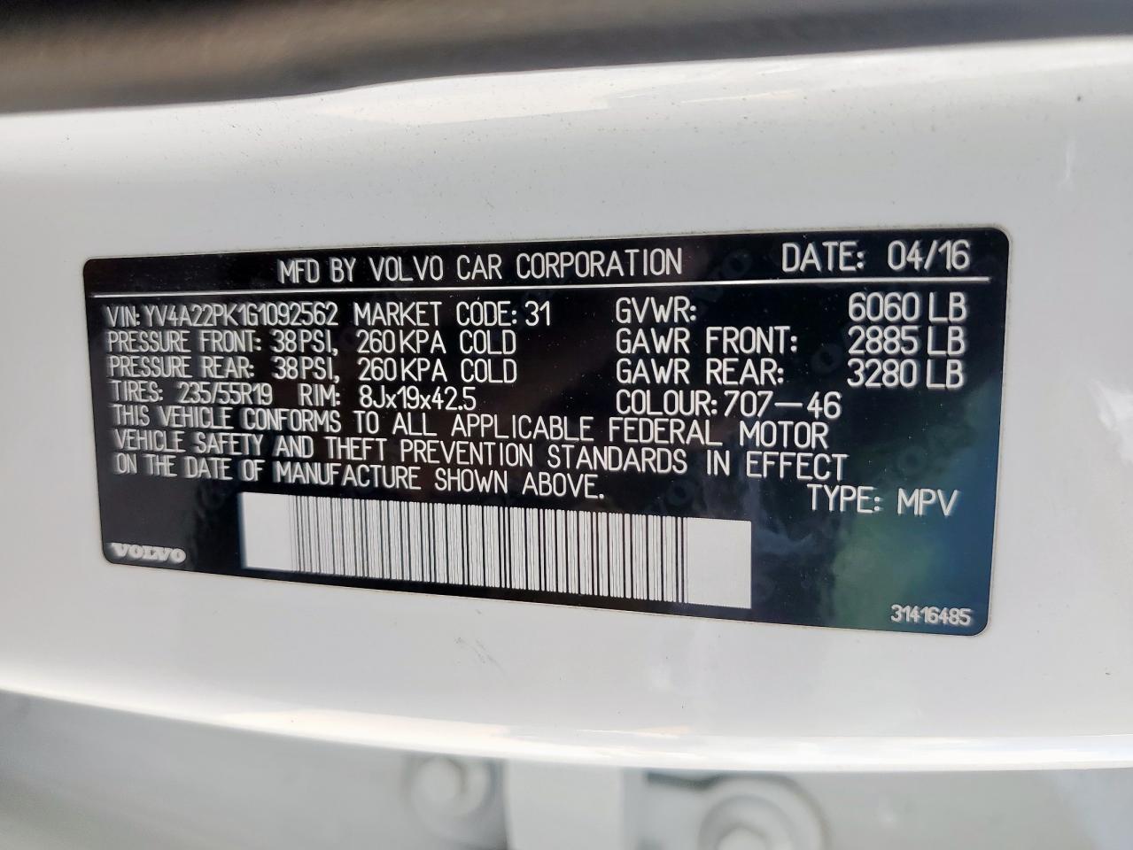 2016 VOLVO XC90