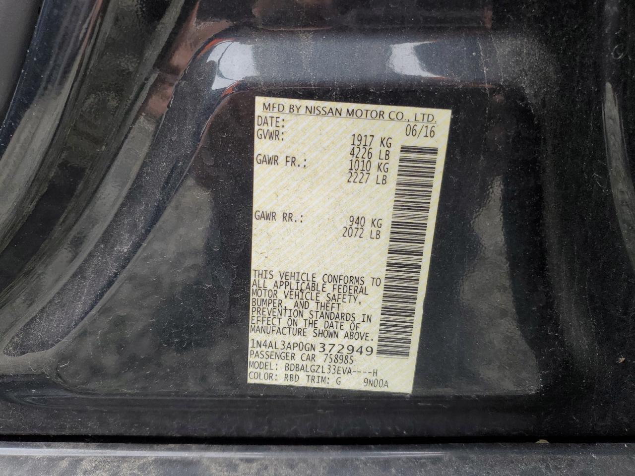 2016 NISSAN ALTIMA
