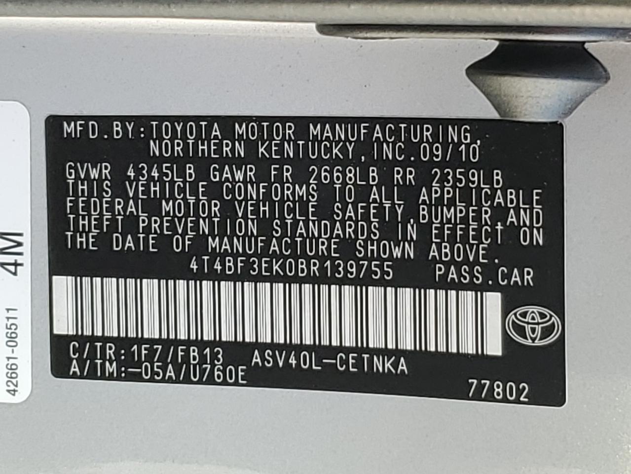 2011 TOYOTA CAMRY