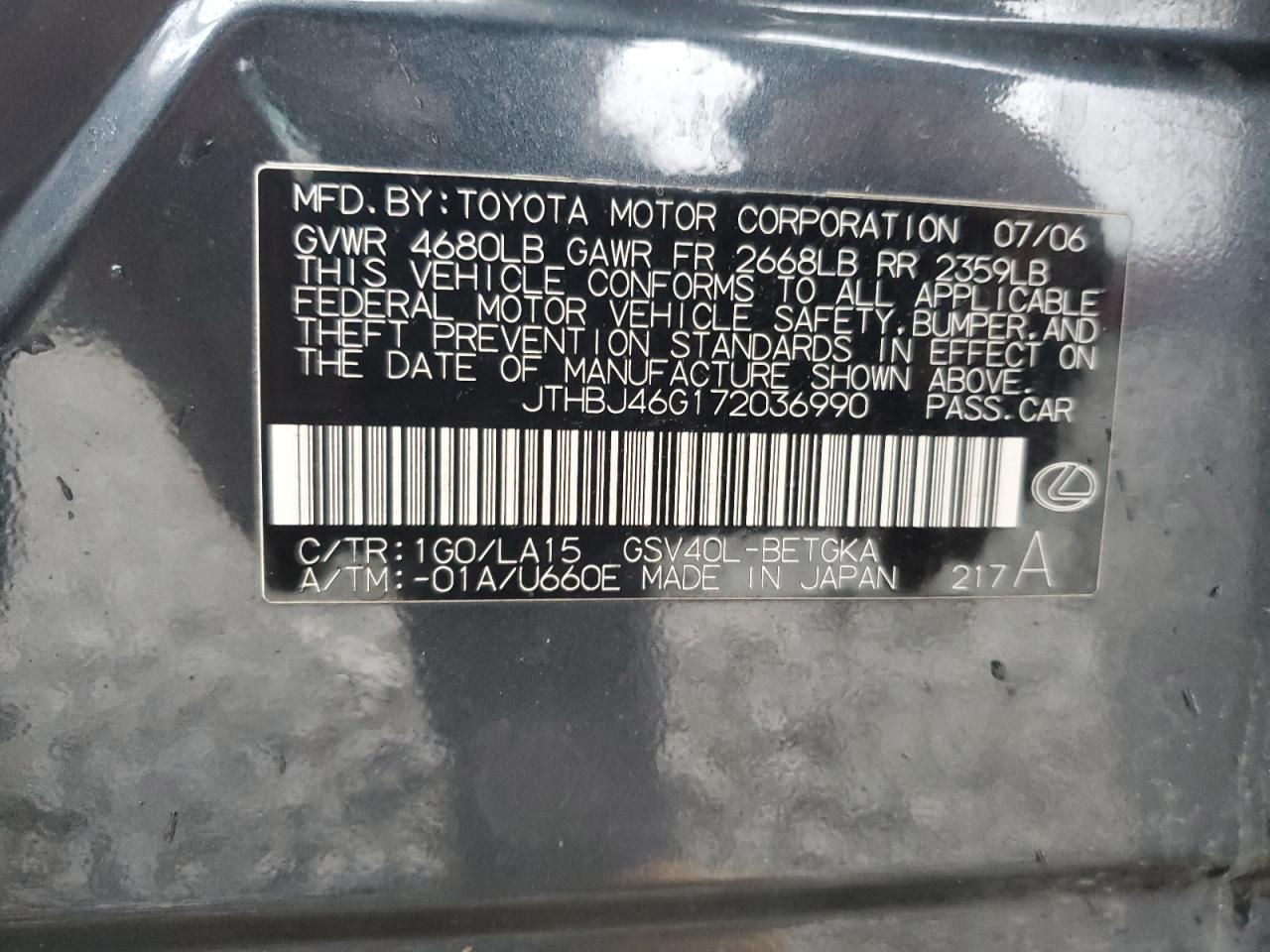 2007 LEXUS ES 350