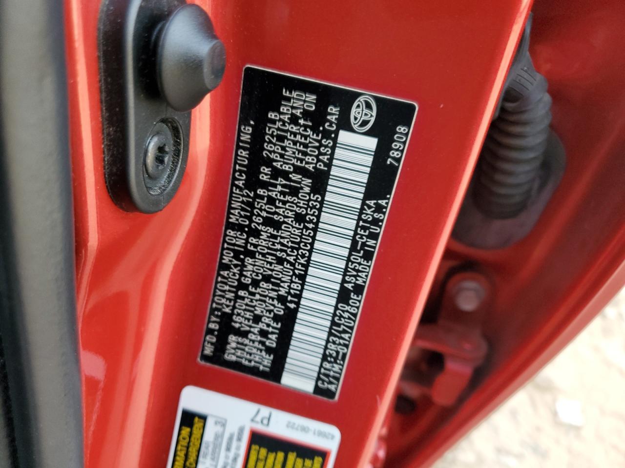2012 TOYOTA CAMRY