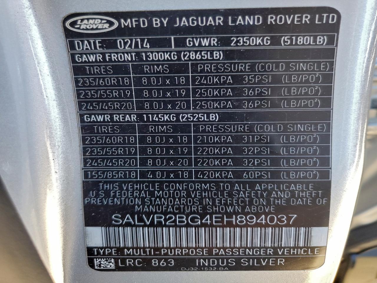 2014 LAND ROVER RANGE ROVER EVOQUE