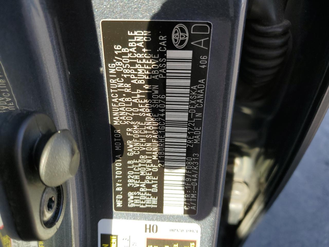 2016 TOYOTA COROLLA