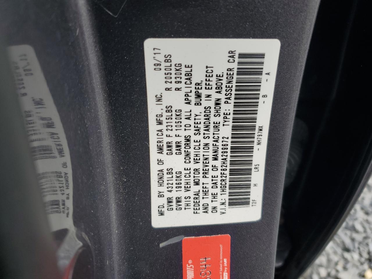 2017 HONDA ACCORD