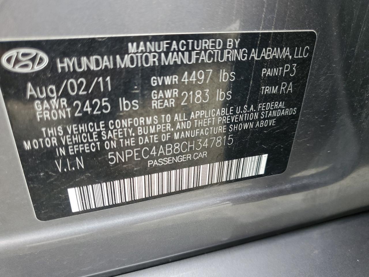 2012 HYUNDAI SONATA