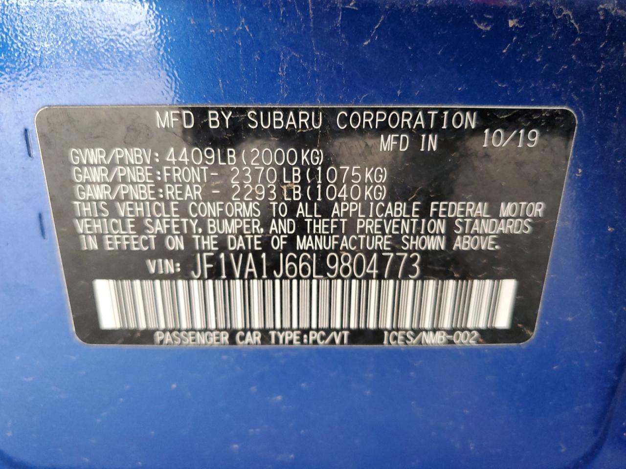 2020 SUBARU WRX