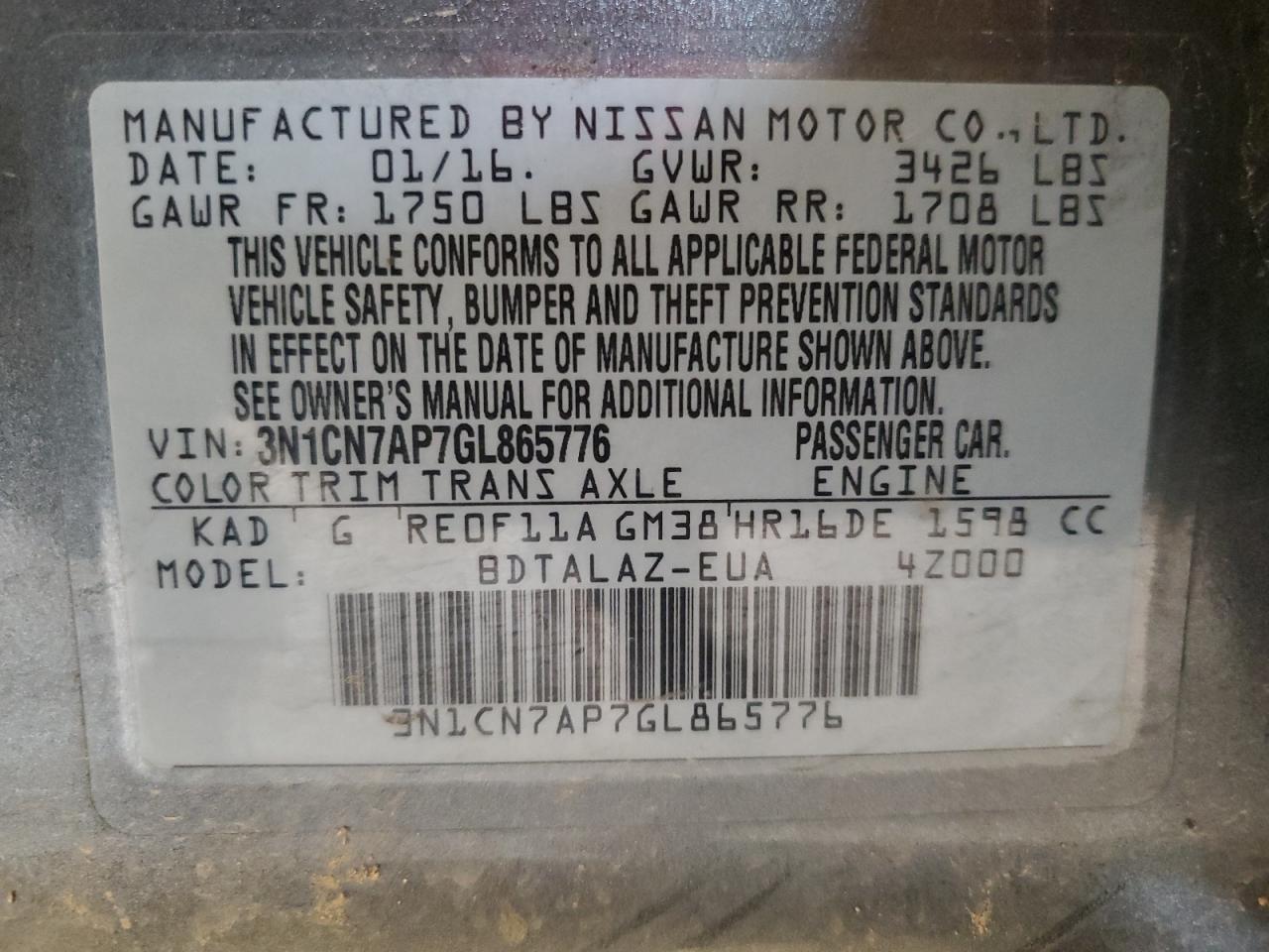 2016 NISSAN VERSA