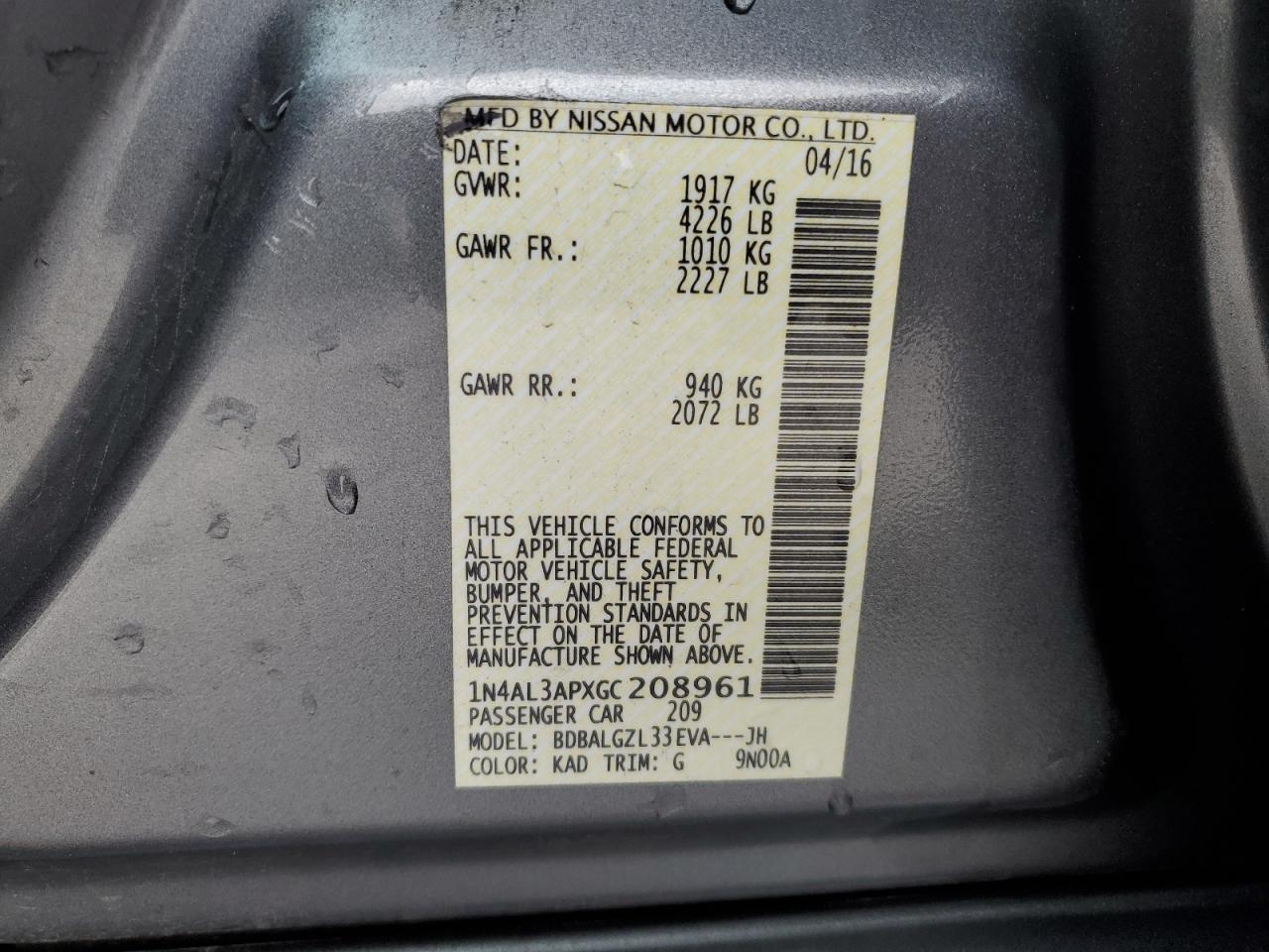 2016 NISSAN ALTIMA