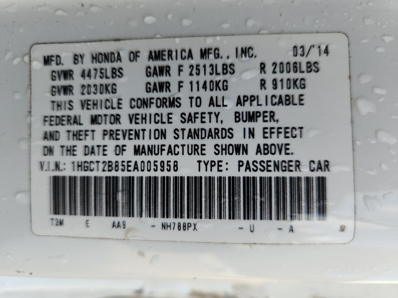 2014 HONDA ACCORD
