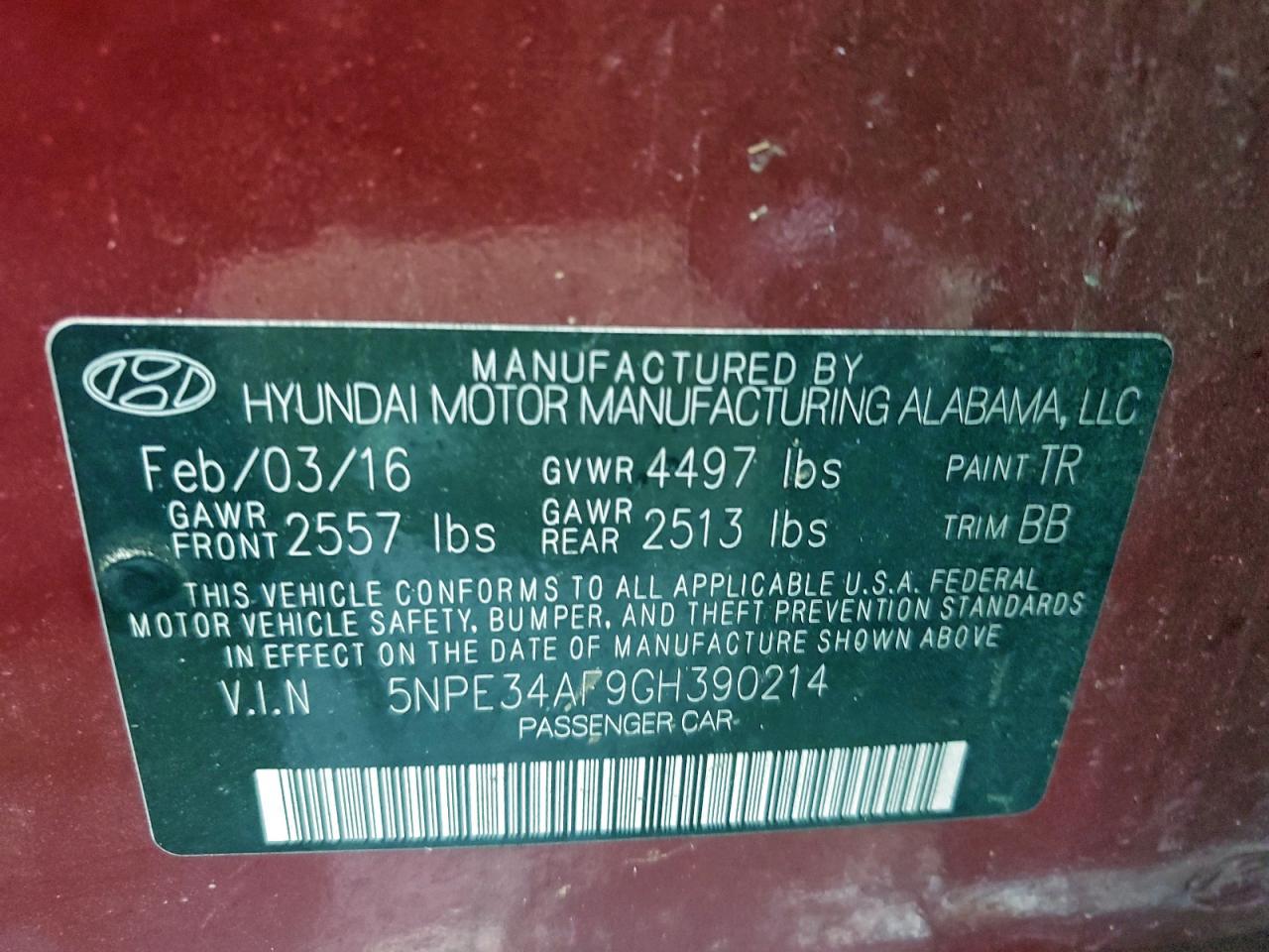 2016 HYUNDAI SONATA