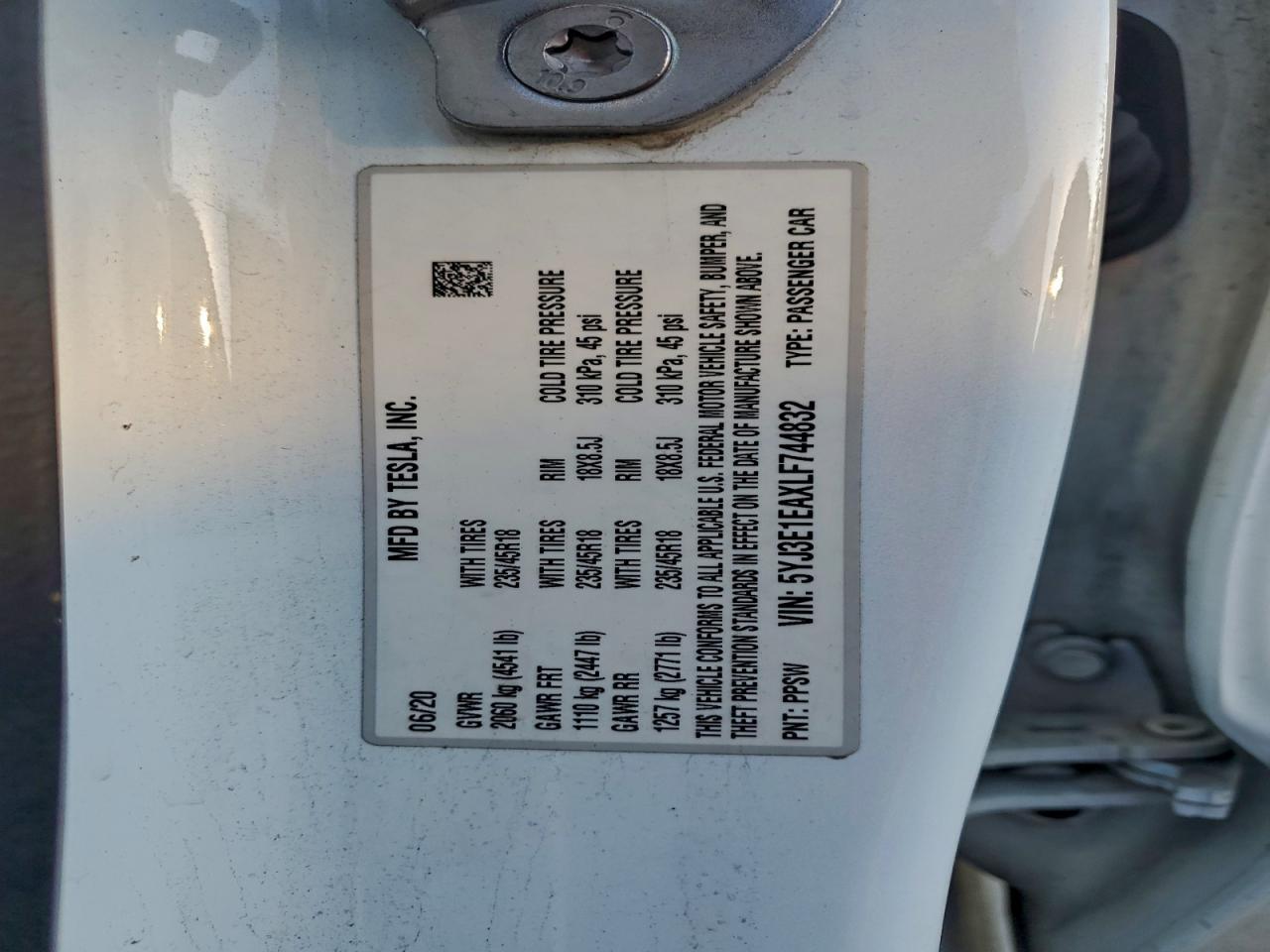 2020 TESLA MODEL 3