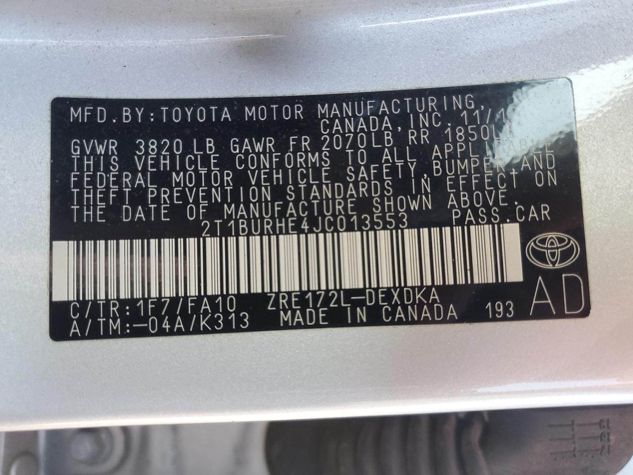 2018 TOYOTA COROLLA