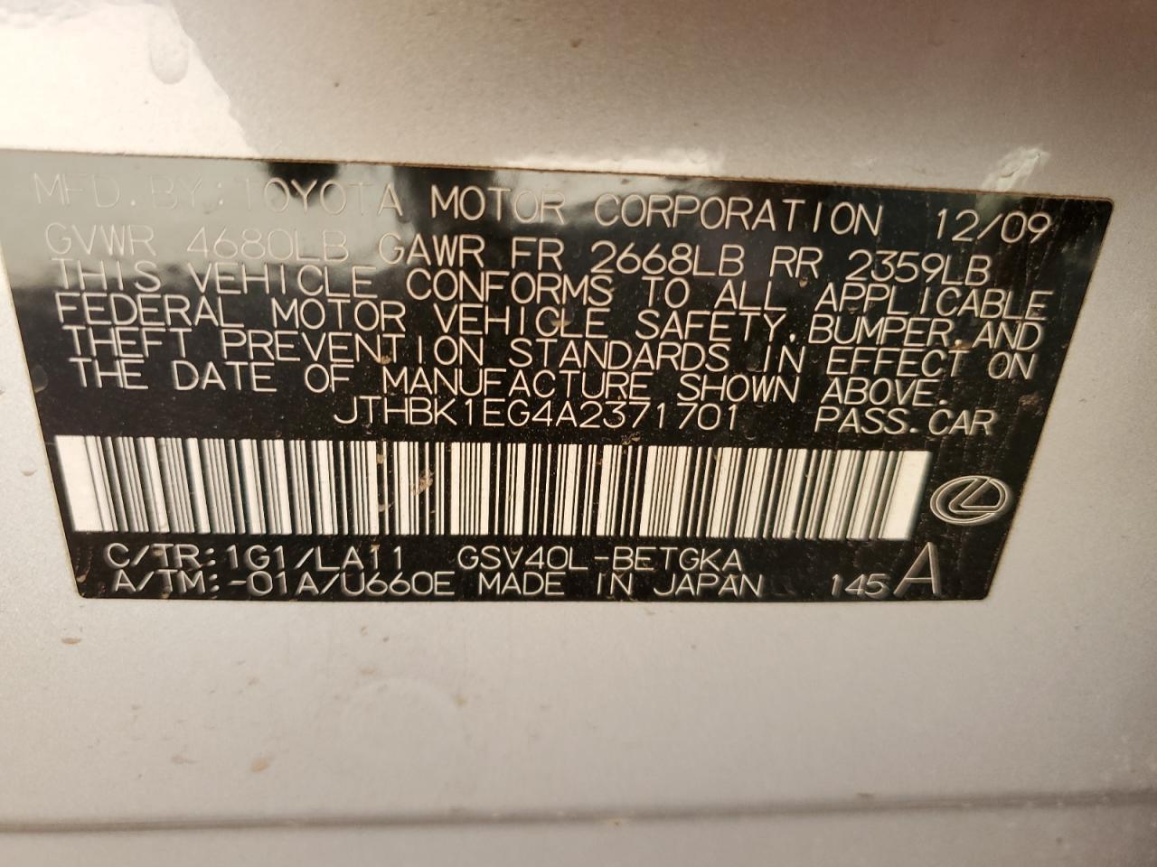 2010 LEXUS ES 350