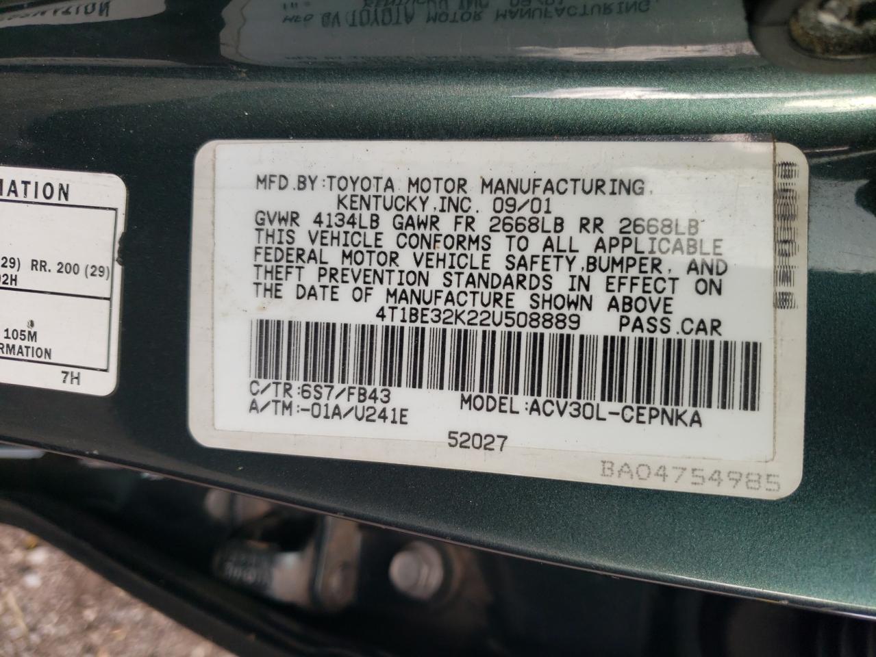 2002 TOYOTA CAMRY