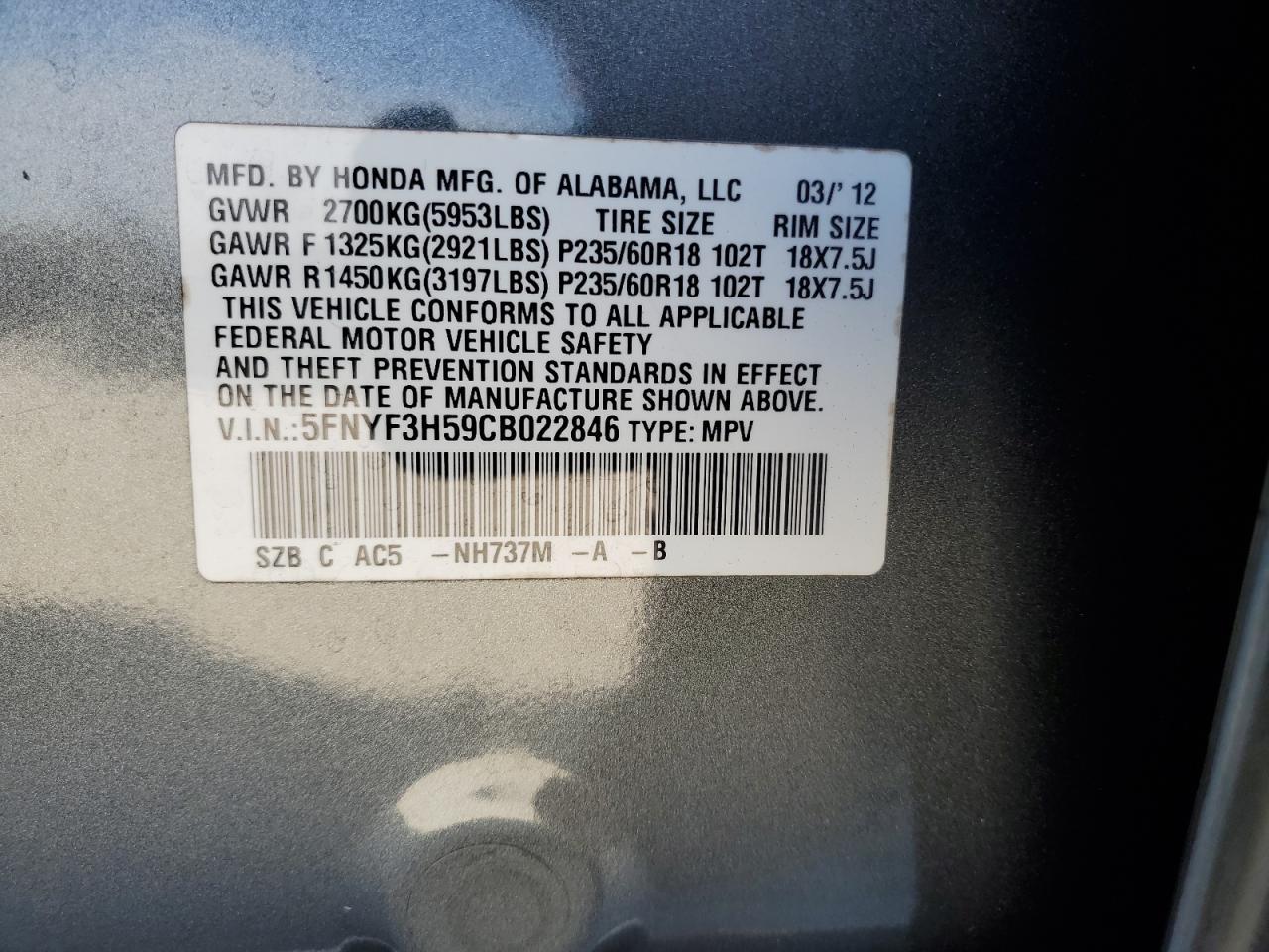 2012 HONDA PILOT