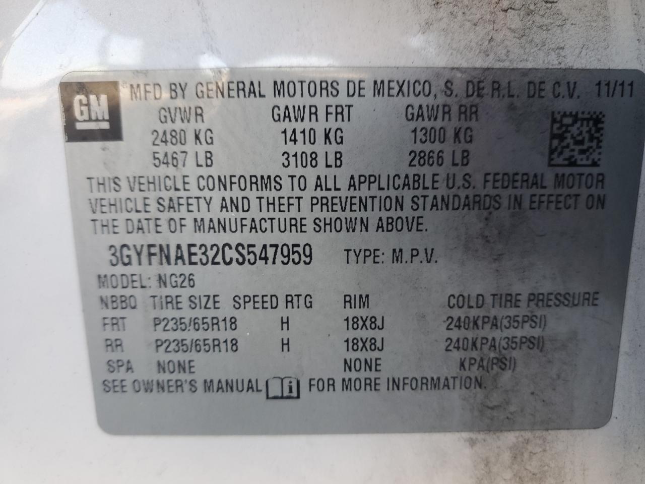 2012 CADILLAC SRX