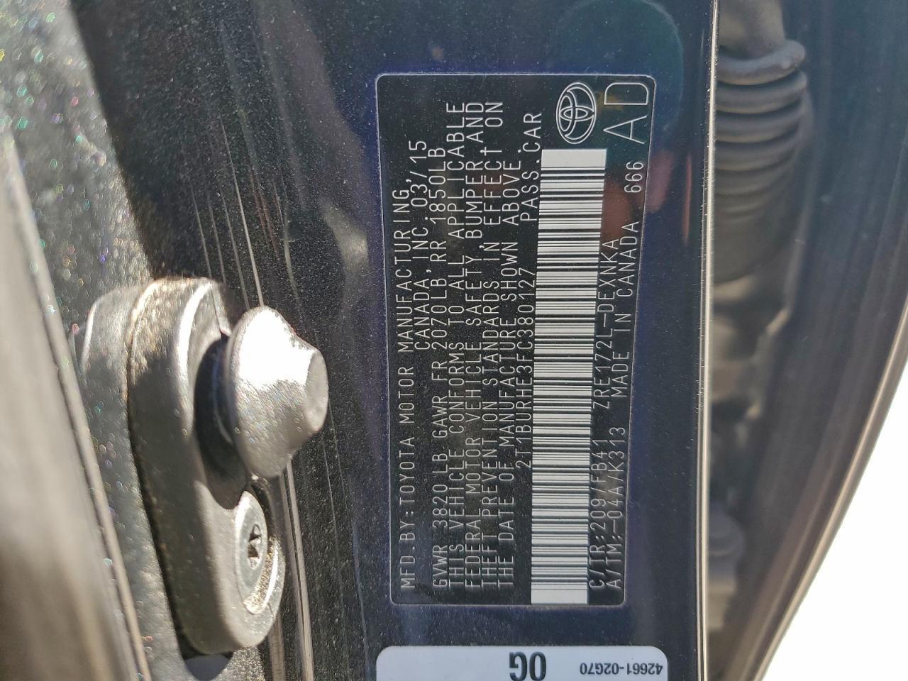 2015 TOYOTA COROLLA