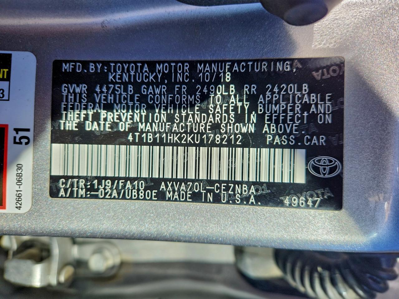 2019 TOYOTA CAMRY