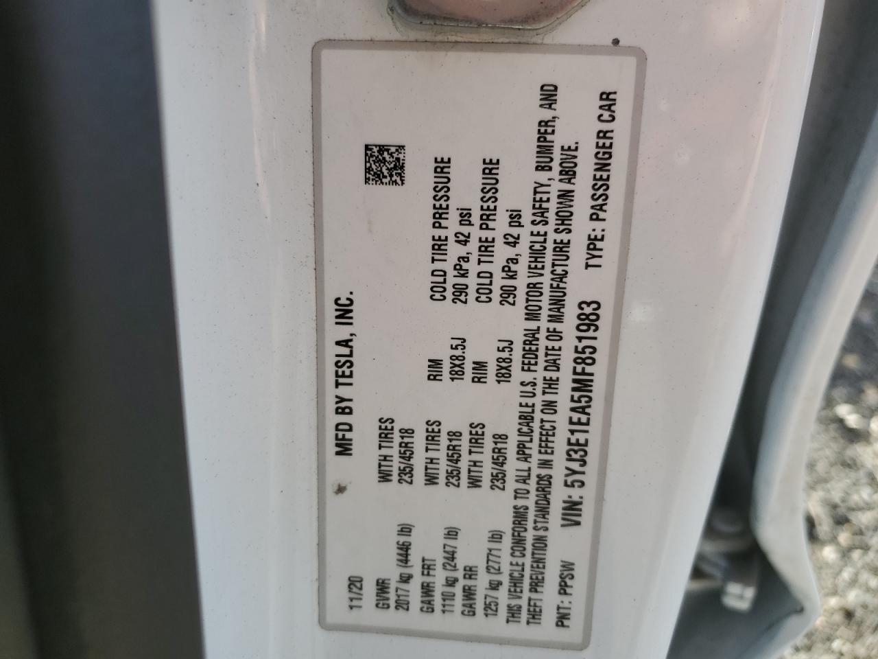 2021 TESLA MODEL 3
