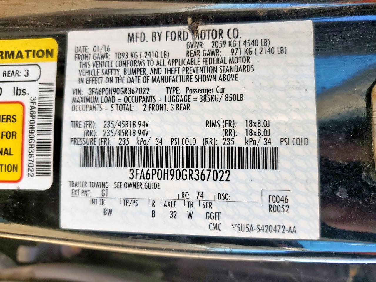 2016 FORD FUSION