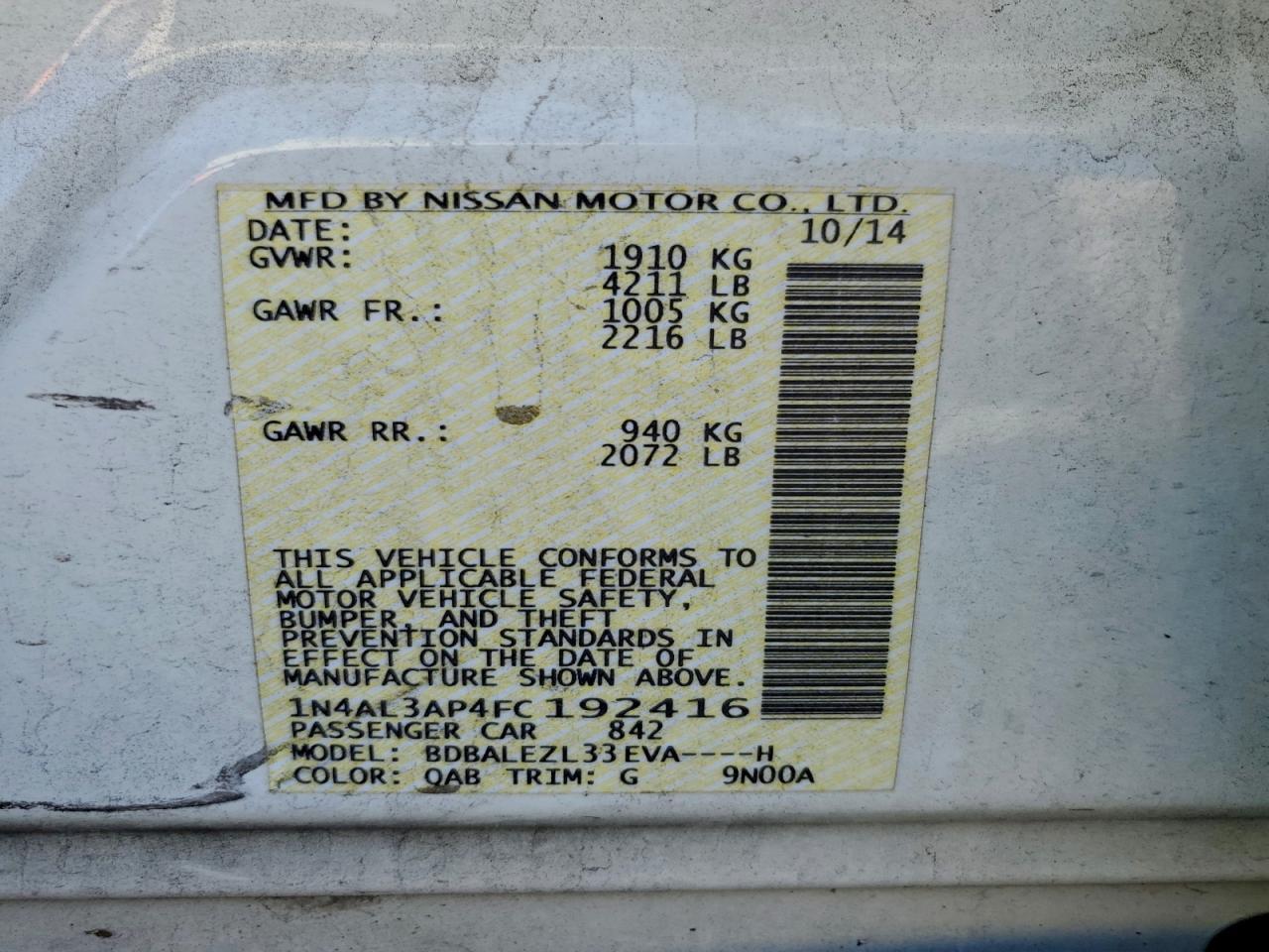 2015 NISSAN ALTIMA