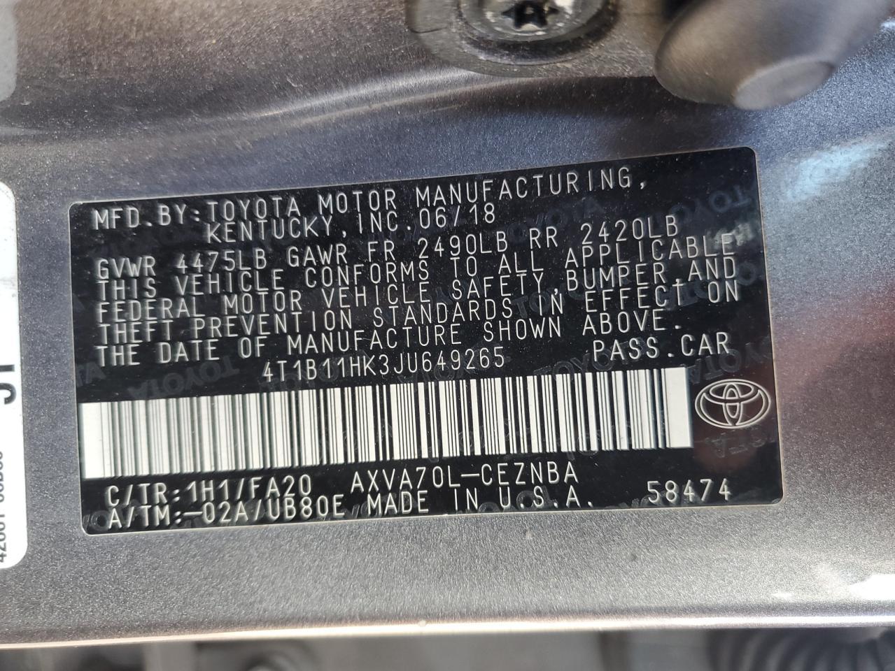 2018 TOYOTA CAMRY