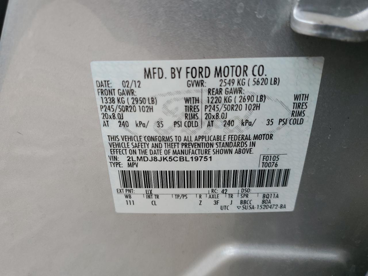 2012 LINCOLN MKX