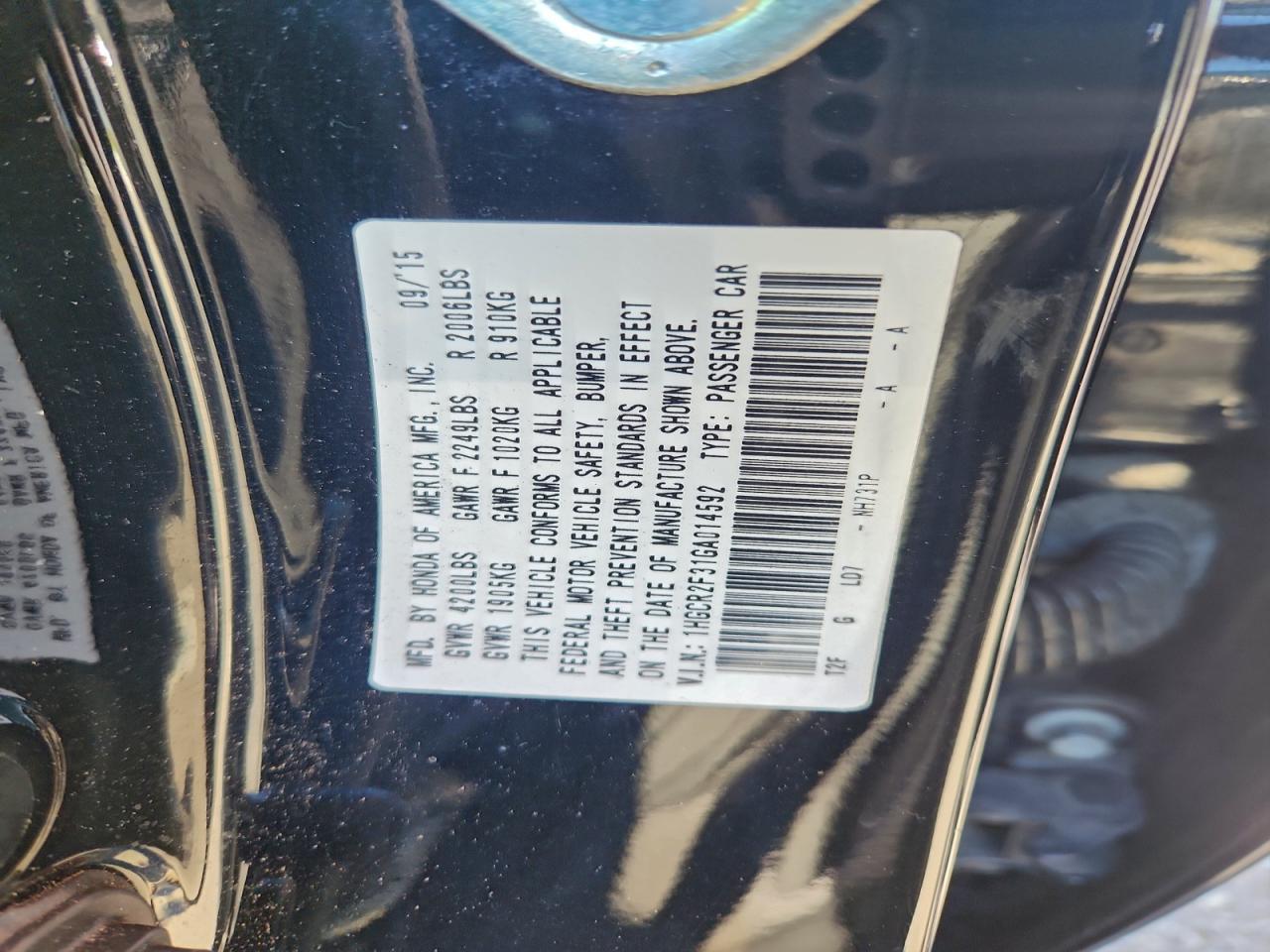 2016 HONDA ACCORD