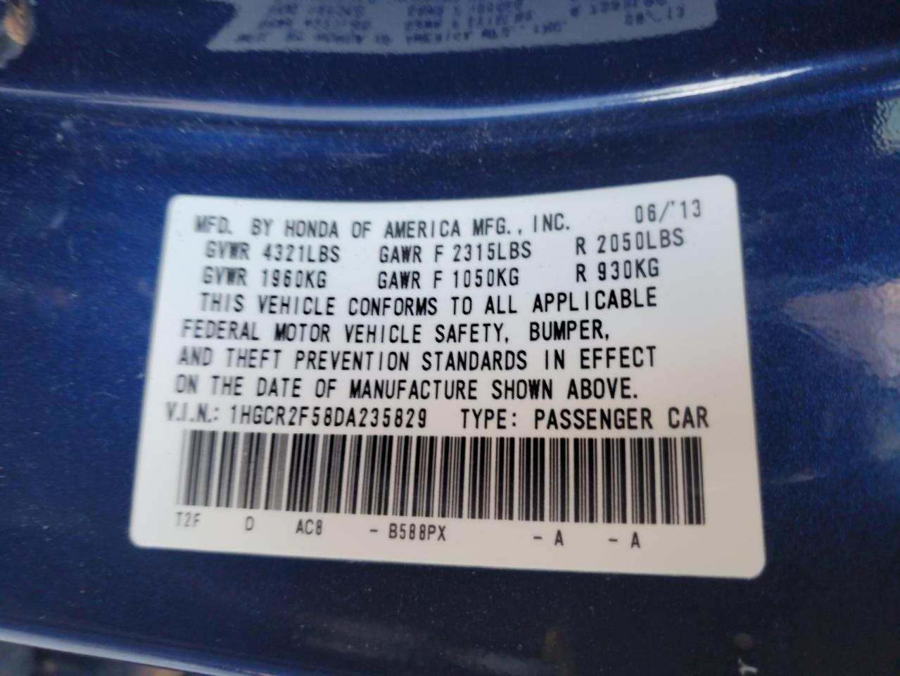 2013 HONDA ACCORD