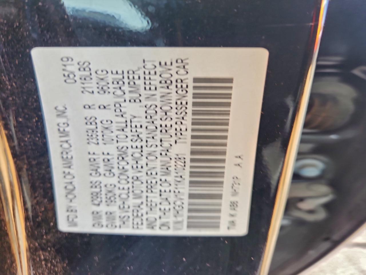 2019 HONDA ACCORD