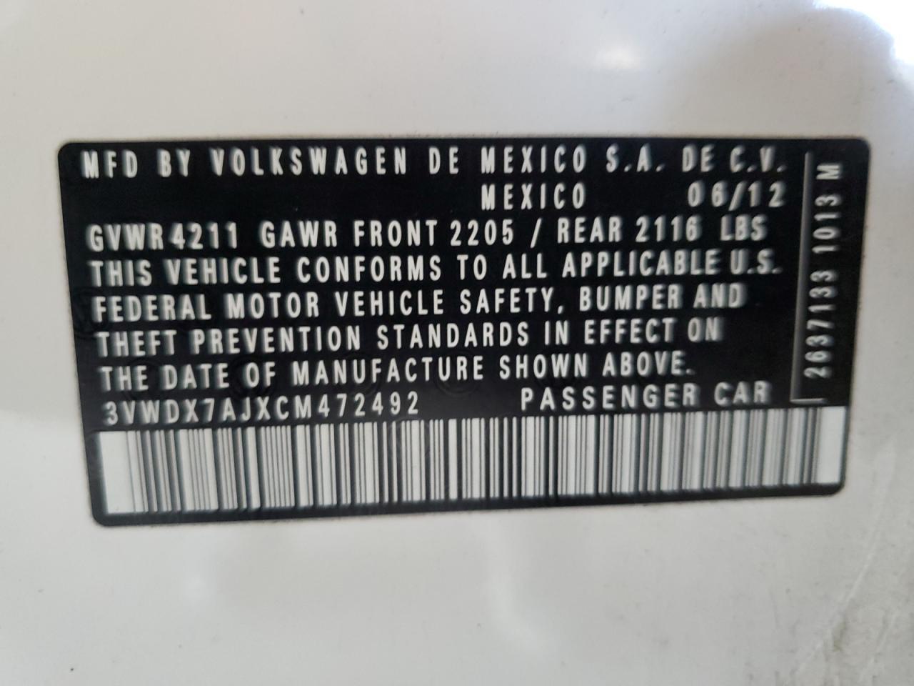 2012 VOLKSWAGEN JETTA