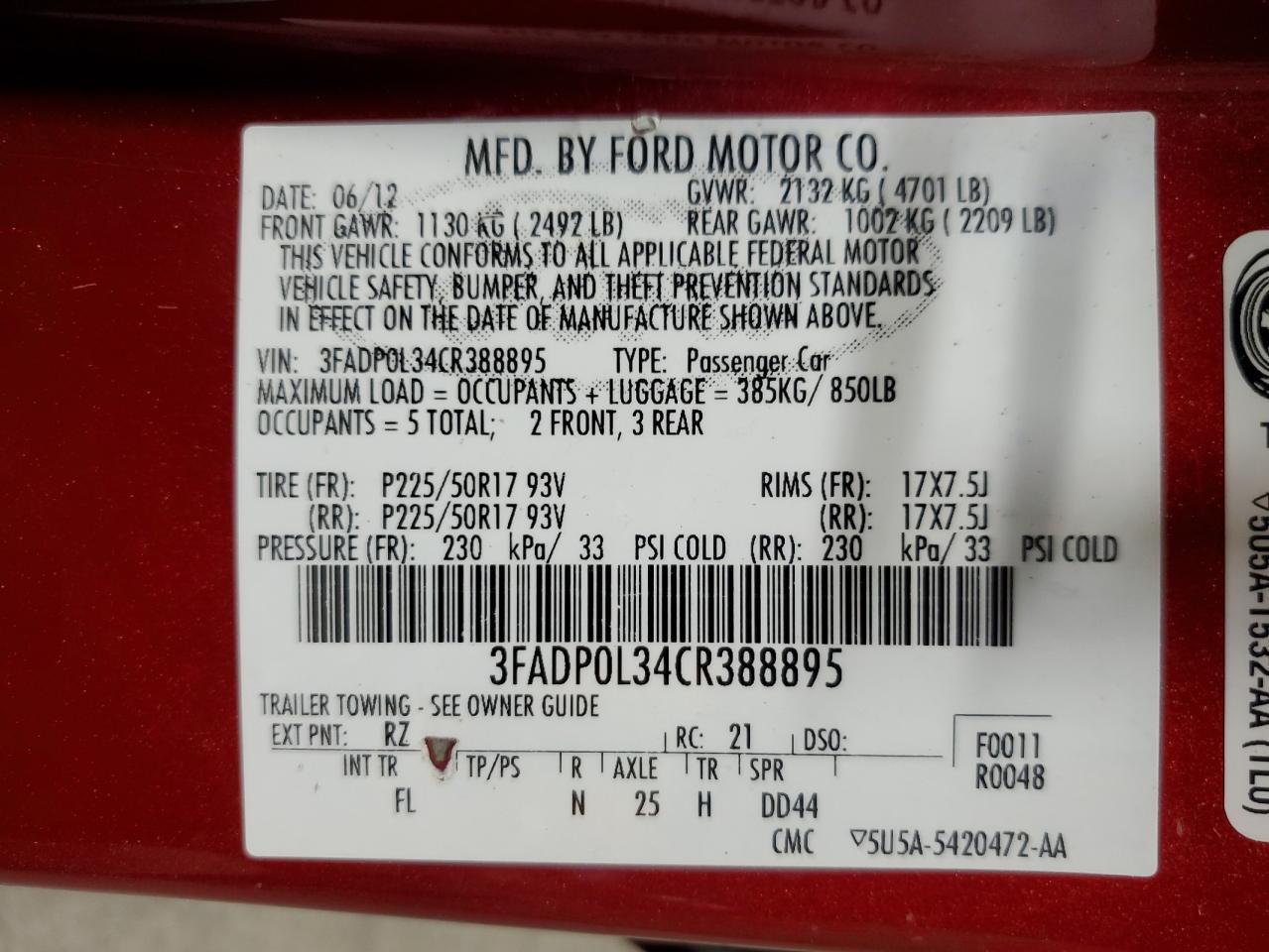 2012 FORD FUSION
