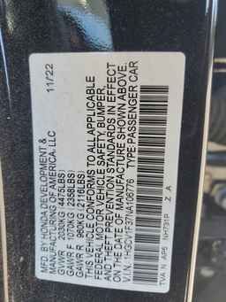 2022 HONDA ACCORD