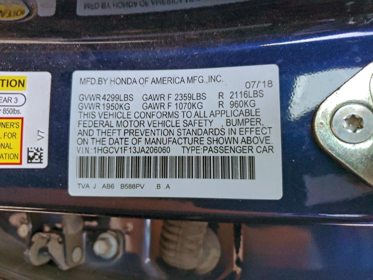 2018 HONDA ACCORD