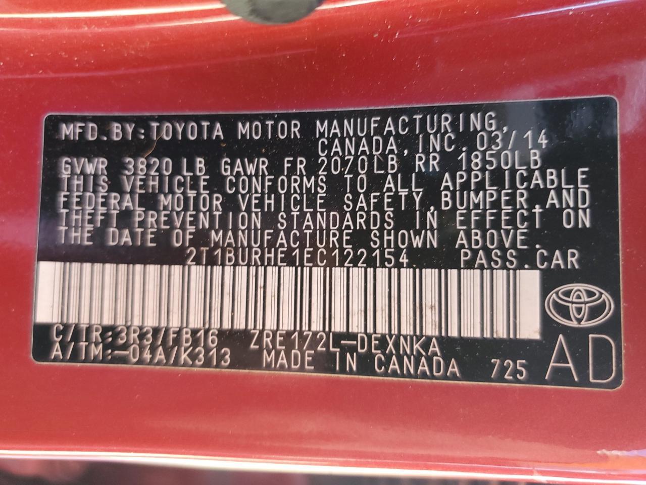 2014 TOYOTA COROLLA