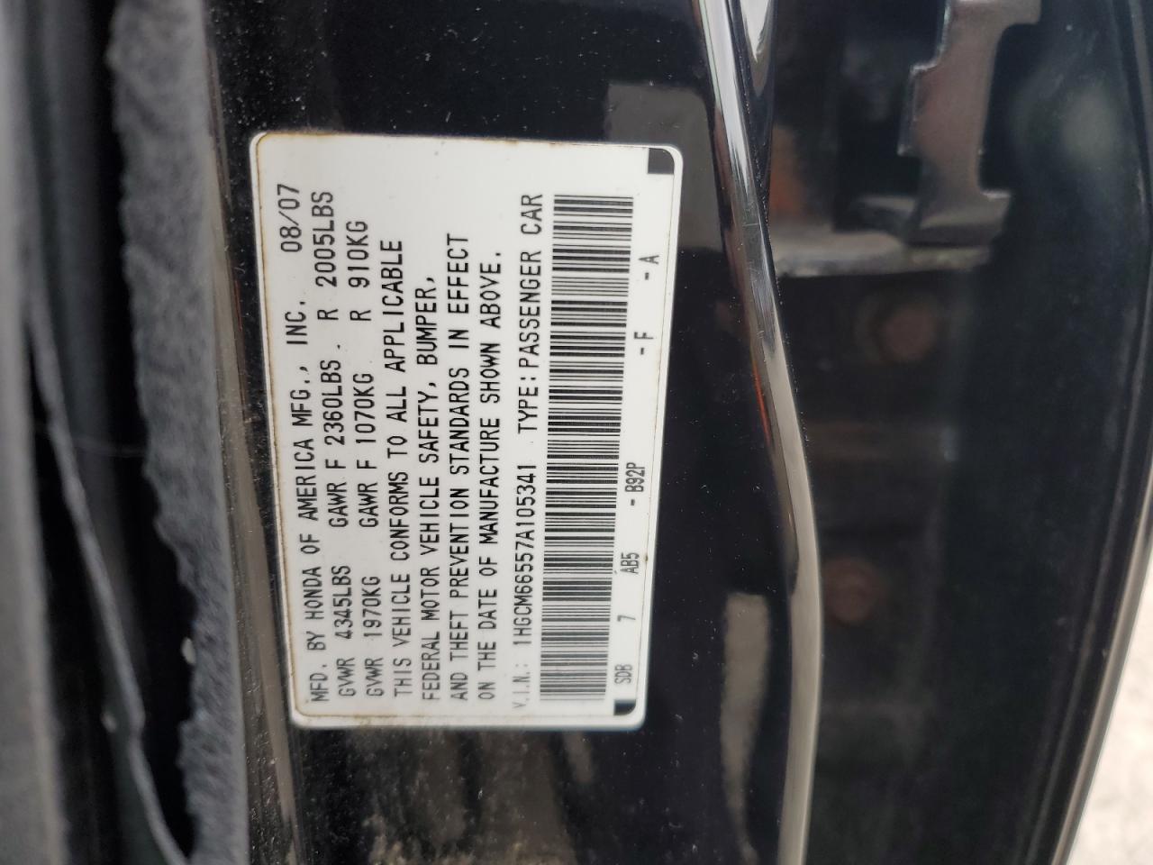 2007 HONDA ACCORD